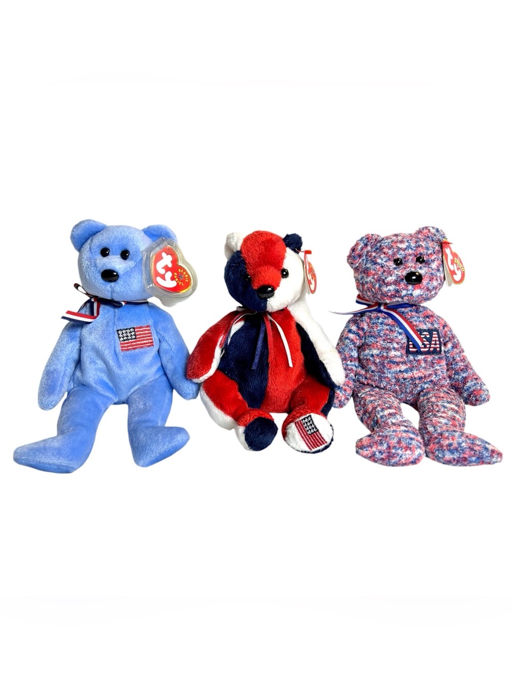 America Patriot & USA Beanie Babies Bears with Tags Fourth 4th of July